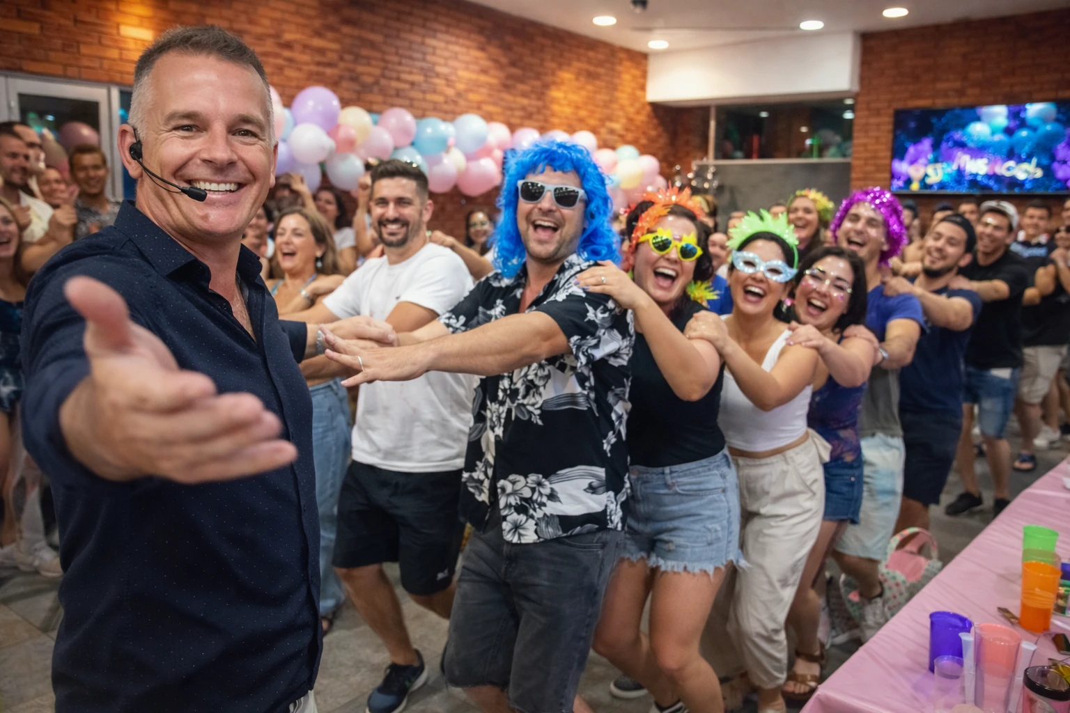 Animador animando cumpleaños de 30 años en Ciudad Autónoma de Buenos Aires haciendo trencito musical
